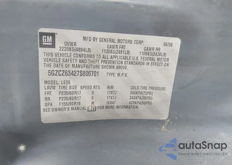 2007 Saturn Vue V6 z USA, uszkodzony, nr VIN 5GZCZ63427S806701